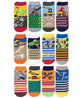 Jefferies Socks Boys Construction Dinosaurs Tools Pattern Crew Socks 12 Pair Pack