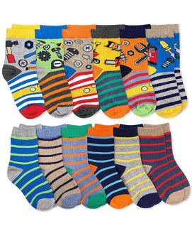 Jefferies Socks Boys Tools Stripe Pattern Variety Crew Socks 12 Pair Pack