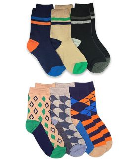 Jefferies Socks Boys Stripe Argyle Diamond Pattern Crew Socks 6 Pair Pack