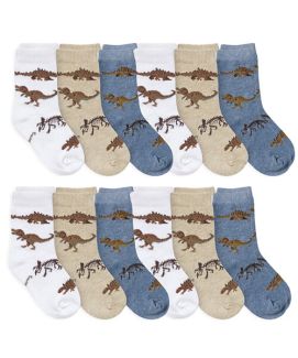 Toddler Boys Bulk Value Pack Dinosaur Pattern Crew Socks 12 Pair Pack