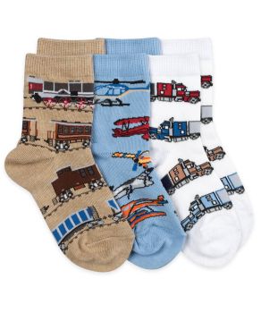 Jefferies Socks Boys Train, Helicopters, Airplanes, Monster Trucks Pattern Crew Socks 3 Pair Pack