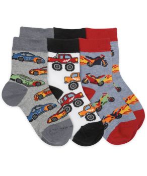 Jefferies Socks Boys Race Cars, Monster Truck, Motorcycles Pattern Crew Socks 3 Pair Pack