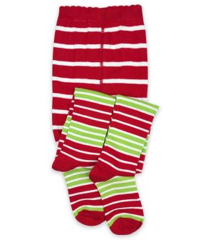 Jefferies Socks Girls Red/Lime Christmas Holiday Stripe Tights 1 Pair