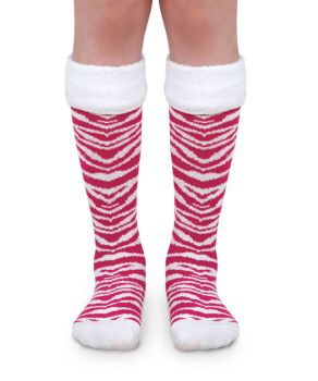 Jefferies Socks Girls Zebra Pattern Fuzzy Cuff Knee High Socks 1 Pair