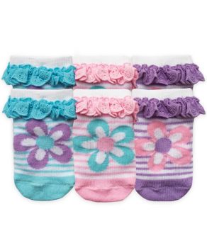 Jefferies Socks Baby Girls Daisy Eyelet Socks with Knit In Flower Patterns and Stripes 3 Pair Pack