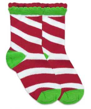 Jefferies Socks Girls Christmas Red/White Candy Cane Crew Socks 1 Pair