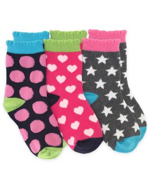 Jefferies Socks Girls Dots/Hearts/Stars Crew Socks 3 Pair Pack