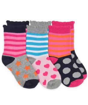 Jefferies Socks Girls Stripes Stars/Hearts/Dots Crew Socks 3 Pair Pack