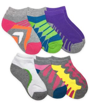 Jefferies Socks Girls Tech Performance Sport Athletic Half Cushion with Mesh and Arch Support Low Cut Socks 6 Pair Pack