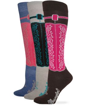 Wrangler Womens Wild West Cowboy Boot Fashion Pattern Knee High Socks 3 Pair Pack