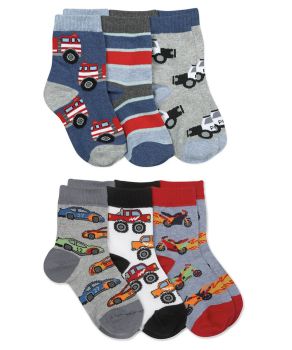 Jefferies Socks Boys Rescue & Race Car Crew Socks 6 Pair Pack