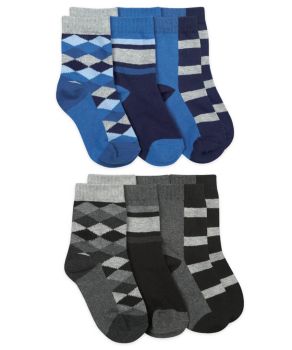 Jefferies Socks Girls Argyle & Stripe Dress Crew Socks 6 Pair Pack