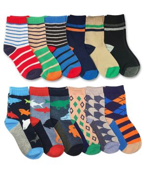 Jefferies Socks Boys Boys Multicolored Stripe Pattern Variety Crew Socks 12 Pair Pack  