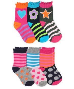 Jefferies Socks Girls Stripes Hearts Stars Flowers Pattern Crew Socks 6 Pair Pack