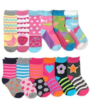 Jefferies Socks Girls Fashion Novelty Pattern Variety Crew Socks 12 Pair Pack