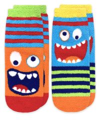 Jefferies Socks Boys Monster Fuzzy Non-Skid Slipper Socks 2 Pair Pack