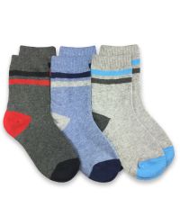 Jefferies Socks Boys Heather Stripe Grey/Blue Crew Socks 3 Pair Pack