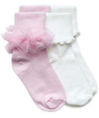 Jefferies Socks Girls Tutu Ruffle Lace Turn Cuff Socks and Ripple Edge Turn Cuff Socks 2 Pair Pack
