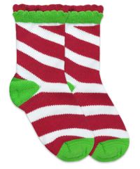 Jefferies Socks Girls Christmas Red/White Candy Cane Crew Socks 1 Pair